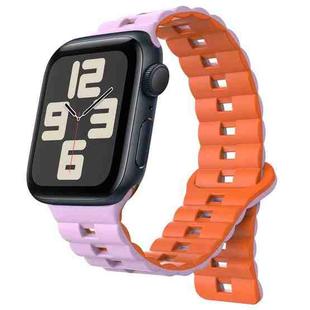 For Apple Watch SE 2023 40mm Reverse Buckle Two Color Magnetic Silicone Watch Band(Purple+Orange)