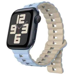 For Apple Watch SE 2023 40mm Reverse Buckle Two Color Magnetic Silicone Watch Band(Blue+Starlight)