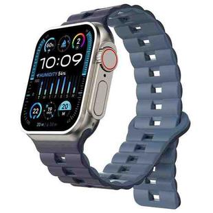 For Apple Watch Ultra 2 49mm Reverse Buckle Two Color Magnetic Silicone Watch Band(Dark Blue+Light Blue)