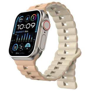 For Apple Watch Ultra 2 49mm Reverse Buckle Two Color Magnetic Silicone Watch Band(Milk White+Old White)