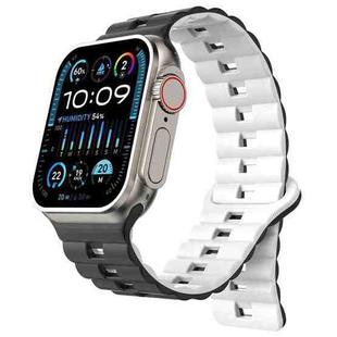 For Apple Watch Ultra 2 49mm Reverse Buckle Two Color Magnetic Silicone Watch Band(Black+White)