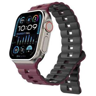 For Apple Watch Ultra 2 49mm Reverse Buckle Two Color Magnetic Silicone Watch Band(Wine Red+Black)