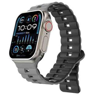 For Apple Watch Ultra 2 49mm Reverse Buckle Two Color Magnetic Silicone Watch Band(Grey+Black)