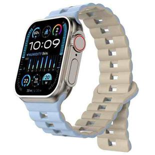 For Apple Watch Ultra 2 49mm Reverse Buckle Two Color Magnetic Silicone Watch Band(Blue+Starlight)