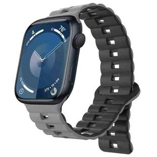 For Apple Watch Series 9 45mm Reverse Buckle Two Color Magnetic Silicone Watch Band(Grey+Black)