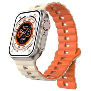 For Apple Watch Ultra 49mm Reverse Buckle Two Color Magnetic Silicone Watch Band(Starlight+Orange)