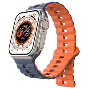 For Apple Watch Ultra 49mm Reverse Buckle Two Color Magnetic Silicone Watch Band(Midnight Blue+Orange)