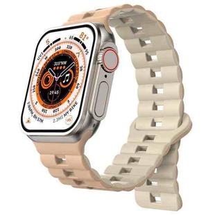 For Apple Watch Ultra 49mm Reverse Buckle Two Color Magnetic Silicone Watch Band(Milk White+Old White)