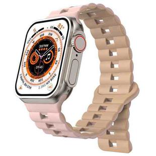 For Apple Watch Ultra 49mm Reverse Buckle Two Color Magnetic Silicone Watch Band(Pink+Grey)