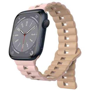 For Apple Watch Series 8 41mm Reverse Buckle Two Color Magnetic Silicone Watch Band(Pink+Grey)