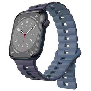 For Apple Watch Series 8 45mm Reverse Buckle Two Color Magnetic Silicone Watch Band(Dark Blue+Light Blue)