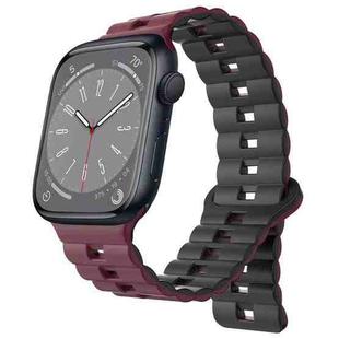 For Apple Watch Series 8 45mm Reverse Buckle Two Color Magnetic Silicone Watch Band(Wine Red+Black)