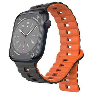 For Apple Watch Series 8 45mm Reverse Buckle Two Color Magnetic Silicone Watch Band(Black+Orange)