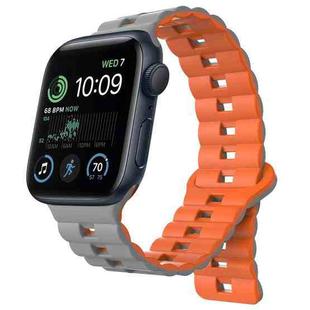 For Apple Watch SE 2022 40mm Reverse Buckle Two Color Magnetic Silicone Watch Band(Grey+Orange)