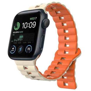 For Apple Watch SE 2022 40mm Reverse Buckle Two Color Magnetic Silicone Watch Band(Starlight+Orange)