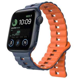 For Apple Watch SE 2022 40mm Reverse Buckle Two Color Magnetic Silicone Watch Band(Midnight Blue+Orange)
