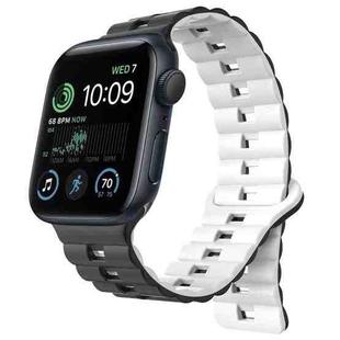 For Apple Watch SE 2022 40mm Reverse Buckle Two Color Magnetic Silicone Watch Band(Black+White)