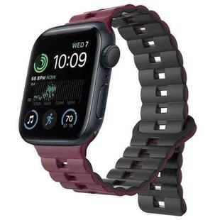 For Apple Watch SE 2022 40mm Reverse Buckle Two Color Magnetic Silicone Watch Band(Wine Red+Black)