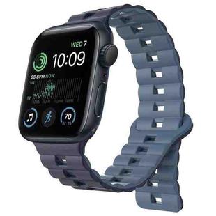 For Apple Watch SE 2022 44mm Reverse Buckle Two Color Magnetic Silicone Watch Band(Dark Blue+Light Blue)