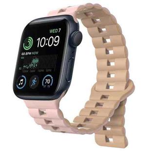 For Apple Watch SE 2022 44mm Reverse Buckle Two Color Magnetic Silicone Watch Band(Pink+Grey)