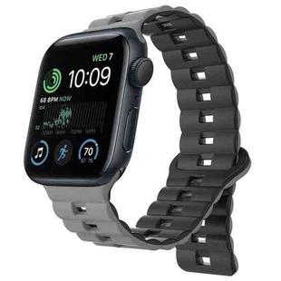 For Apple Watch SE 2022 44mm Reverse Buckle Two Color Magnetic Silicone Watch Band(Grey+Black)