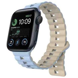 For Apple Watch SE 2022 44mm Reverse Buckle Two Color Magnetic Silicone Watch Band(Blue+Starlight)