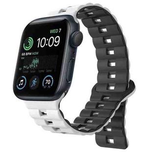 For Apple Watch SE 2022 44mm Reverse Buckle Two Color Magnetic Silicone Watch Band(White+Black)