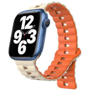 For Apple Watch Series 7 41mm Reverse Buckle Two Color Magnetic Silicone Watch Band(Starlight+Orange)