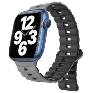 For Apple Watch Series 7 45mm Reverse Buckle Two Color Magnetic Silicone Watch Band(Grey+Black)