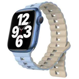 For Apple Watch Series 7 45mm Reverse Buckle Two Color Magnetic Silicone Watch Band(Blue+Starlight)