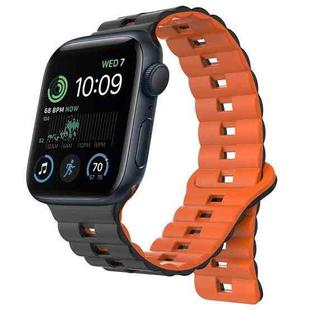 For Apple Watch SE 44mm Reverse Buckle Two Color Magnetic Silicone Watch Band(Black+Orange)