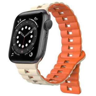 For Apple Watch 6 40mm Reverse Buckle Two Color Magnetic Silicone Watch Band(Starlight+Orange)