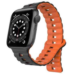 For Apple Watch 6 40mm Reverse Buckle Two Color Magnetic Silicone Watch Band(Black+Orange)