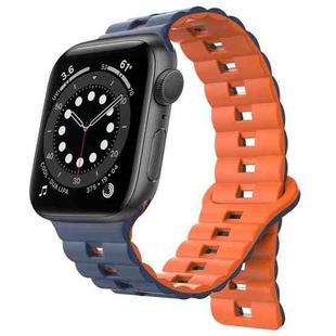For Apple Watch Series 6 44mm Reverse Buckle Two Color Magnetic Silicone Watch Band(Midnight Blue+Orange)