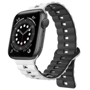 For Apple Watch Series 6 44mm Reverse Buckle Two Color Magnetic Silicone Watch Band(White+Black)