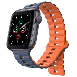 For Apple Watch Series 5 44mm Reverse Buckle Two Color Magnetic Silicone Watch Band(Midnight Blue+Orange)