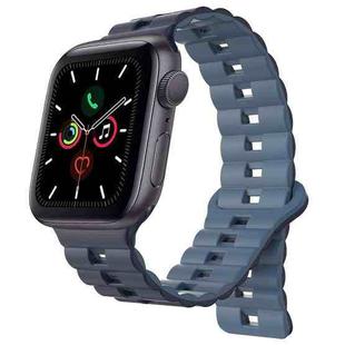 For Apple Watch Series 5 40mm Reverse Buckle Two Color Magnetic Silicone Watch Band(Dark Blue+Light Blue)