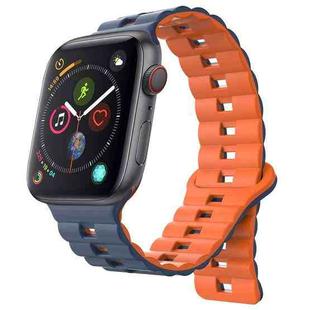 For Apple Watch Series 4 44mm Reverse Buckle Two Color Magnetic Silicone Watch Band(Midnight Blue+Orange)