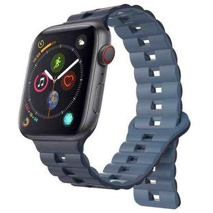 For Apple Watch Series 4 44mm Reverse Buckle Two Color Magnetic Silicone Watch Band(Dark Blue+Light Blue)