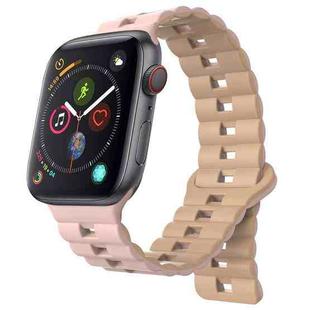 For Apple Watch Series 4 44mm Reverse Buckle Two Color Magnetic Silicone Watch Band(Pink+Grey)