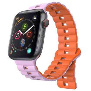 For Apple Watch Series 4 44mm Reverse Buckle Two Color Magnetic Silicone Watch Band(Purple+Orange)