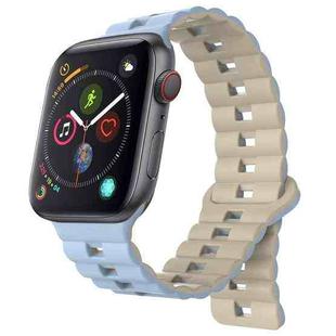 For Apple Watch Series 4 44mm Reverse Buckle Two Color Magnetic Silicone Watch Band(Blue+Starlight)