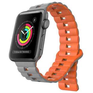 For Apple Watch Series 3 38mm Reverse Buckle Two Color Magnetic Silicone Watch Band(Grey+Orange)