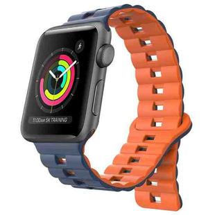 For Apple Watch Series 3 42mm Reverse Buckle Two Color Magnetic Silicone Watch Band(Midnight Blue+Orange)