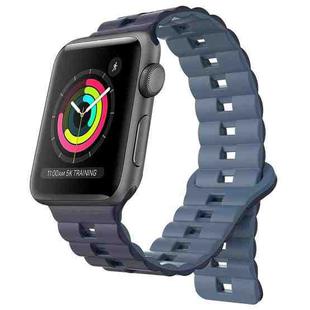 For Apple Watch Series 3 42mm Reverse Buckle Two Color Magnetic Silicone Watch Band(Dark Blue+Light Blue)