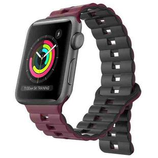 For Apple Watch Series 3 42mm Reverse Buckle Two Color Magnetic Silicone Watch Band(Wine Red+Black)