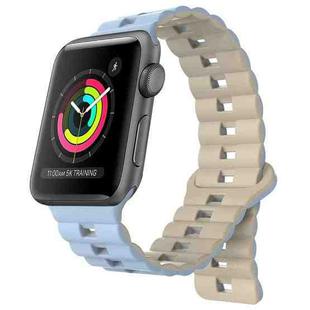 For Apple Watch Series 3 42mm Reverse Buckle Two Color Magnetic Silicone Watch Band(Blue+Starlight)