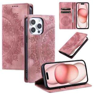 For iPhone 15 Pro Max Totem Embossed Magnetic Leather Phone Case(Rose Gold)