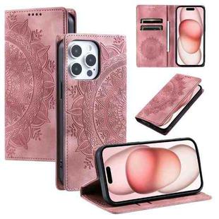 For iPhone 14 Pro Totem Embossed Magnetic Leather Phone Case(Rose Gold)