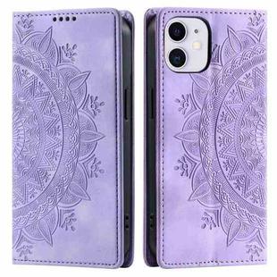 For iPhone 11 Totem Embossed Magnetic Leather Phone Case(Purple)